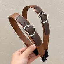 1pc Brown Leather Headband With Heart-Shaped Buckle, Fashionable Versatile Hair Accessory, Headband Hair Ornament, Suitable For Daily Wear, Gift - Brown - View 9