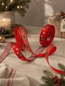 Christmas Ribbon With Santa Traditional Red Green Plaid Xmas Tree Merry Christmas Elk Reindeer Snowflake Bow Bear Mistletoe Pattern For Gift Wrapping Bow Wreath DIY Craft Festive Holiday Home Decor Baking Supply - Multicolor - View 7