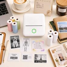 Mini Sticker Printer, White Portable Thermal Sticker Maker Machine With Paper Roll, Inkless Bluetooth Printer Compatible With Android & IOS Smartphones & Tablets, Pocket Printer For Notes, Labels, Memos, Pictures, Ideal Gift - Multicolor - View 2