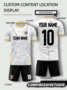 2pcs White Football Jersey Set - Personalized Football Shirt And Shorts With Graphics | Add Your Name/Number | Moisture Wicking Sports Wear Summer - White - View 1