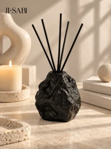 1pc/2pcs Wabi-Sabi Style Ins Asymmetrical Rock Texture Reed Diffuser Bottle, Wrinkled Surface Fragrance Container, 3 Colors Matte White/Spotted Beige/Black, Minimalist Living Room Desktop Aroma Decor Gift - Rock Diffuser Bottle - View 8
