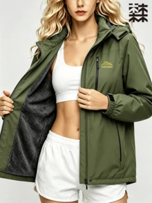 mulinsen Women's Hooded Softshell Jacket, Thermal Lined, Windproof, Full Zip Closure, Outdoor Activities, Daily Wear - Army Green - View 4