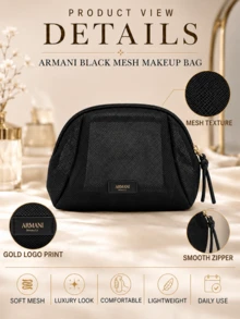 Giorgio Armani Armani Black Mesh Makeup Bag, 20*7*12.4cm, Mesh Texture, Durable & Portable, Smooth Zipper, Visible Storage, Versatile For Travel, Toiletries, And Daily Makeup - Black - View 6