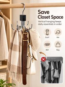 Multifunctional Large Capacity Rotating Hooks, Suitable For Belts, Hats, Bras, Camisoles, Ties And Scarves; Fashionable Space-Saving Closet Organizer, No Drilling Required, Perfect Solution To Maximize Closet Space - Multicolor - View 9