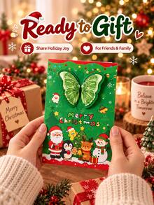 1pc 3D Pop‑Up Butterfly Christmas Greeting Card, Santa Snowman Xmas Holiday Wish Card, Festive Paper Gift Card For Christmas Party - Multiple Styles - View 7