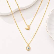 2Pcs/Set Simple Classic Multi-Style Eye Heart Pendant Golden Stainless Steel Chain Layered Necklaces For Women - Eye - View 4