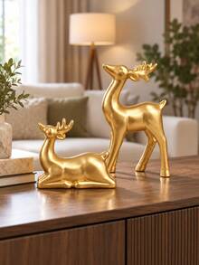 2PCS Gold Reindeer Figurines, Elegant Christmas Deer Statues, Holiday Tabletop Decorations For Fireplace Mantel, Living Room, Shelf, Entryway, Dining Table, Christmas Home Decor & Gift - Selected Items - View 2