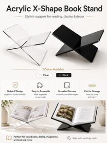 1pc X-Shaped Acrylic Bookshelf (Please Remove Protective Film Before Use), X-Shaped Transparent/Black Bookshelf, Desktop Display Stand, Book Tray, Magazine & Book Holder, Creative Acrylic Desktop Decor, Cookbook Stand, Photo Album Display Rack, X-Shaped Textbook & Photo Album Display Rack, Open Bookshelf, Suitable For Displaying And Reading Cookbooks, Art Books, Bibles, Magazines, Etc. - For Home And Office (Transparent, Black) - Clear - View 7