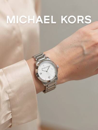 Michael Kors Runway Series Women's Watch, Silver Round Dial Quartz Watch, Stainless Steel Chain Band Design, Elegant Luxury Style Women's Watch, Versatile Commuter Accessory For European And American Style, Birthday Gift