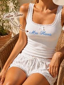 Custom Embroidered Lace Tank Top, Personalized Bridal Tank, Bridal Shower Gift, Bachelorette Party Top - Multicolor - View 1