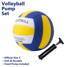 Yellow Blue White Lettering - Upgraded Volleyball Inflatable Set, Size 5 Soft Volleyball, Durable Beach Volleyball, Suitable For Beginners, Training And Competition, All Season - Yellow, Blue, and White With Text - View 1