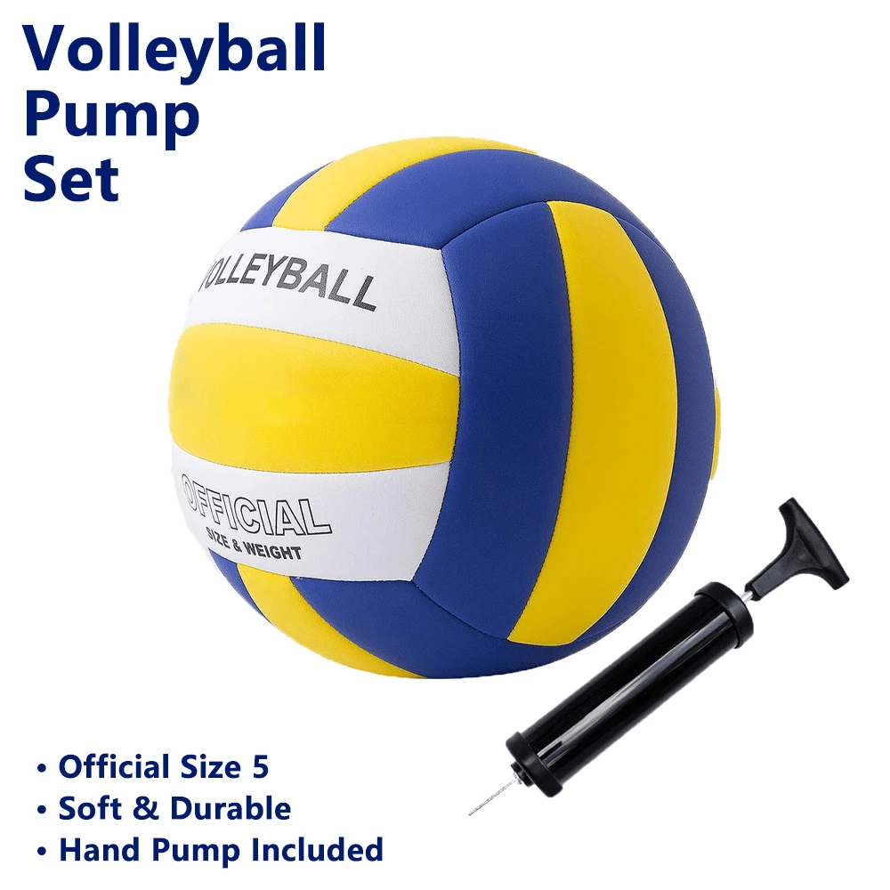 Yellow Blue White Lettering - Upgraded Volleyball Inflatable Set, Size 5 Soft Volleyball, Durable Beach Volleyball, Suitable For Beginners, Training And Competition, All Season - Yellow, Blue, and White With Text - View 1