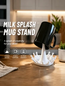 Milk Splash Mug Holder - Cup Stand | Creative Milk Splash Floating Mug Bracket 3D Printed Funny Water Cup Base Personalized Desktop Decoration Ornament Interesting Cup Display Rack Creative Milk Splash Cup Holder 3D Printed Floating Cup Stand Interesting Desktop Decoration Display Bracket - Multicolor - View 1