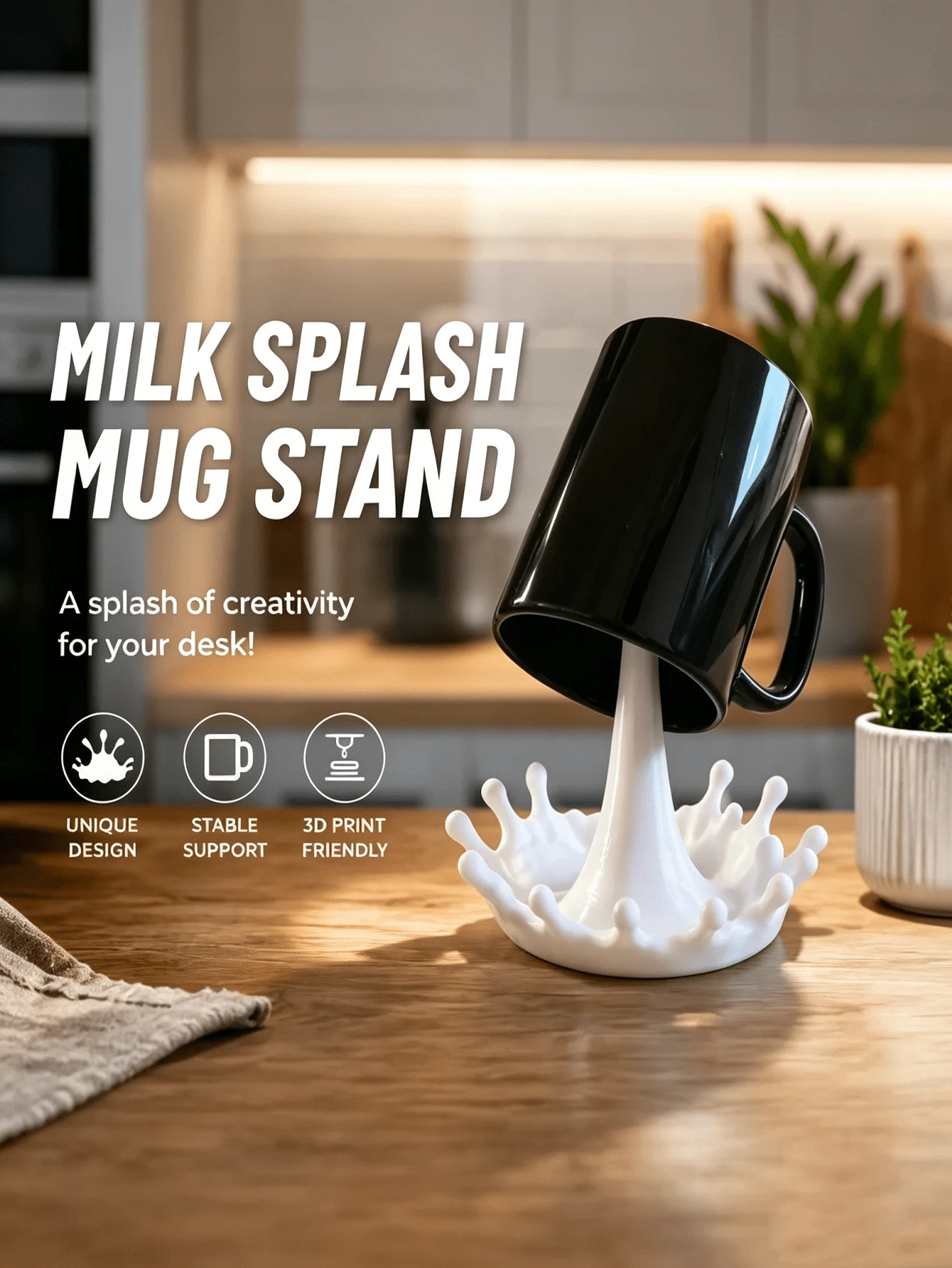 Milk Splash Mug Holder - Cup Stand | Creative Milk Splash Floating Mug Bracket 3D Printed Funny Water Cup Base Personalized Desktop Decoration Ornament Interesting Cup Display Rack Creative Milk Splash Cup Holder 3D Printed Floating Cup Stand Interesting Desktop Decoration Display Bracket - Multicolor - View 1