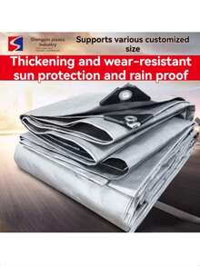 1pc Silver Plastic Woven PE Waterproof Tarp, Outdoor Rainproof Fabric, Waterproof Cloth, Sunshade Cloth, Sun Protection Shade Cloth - Multicolor - View 1
