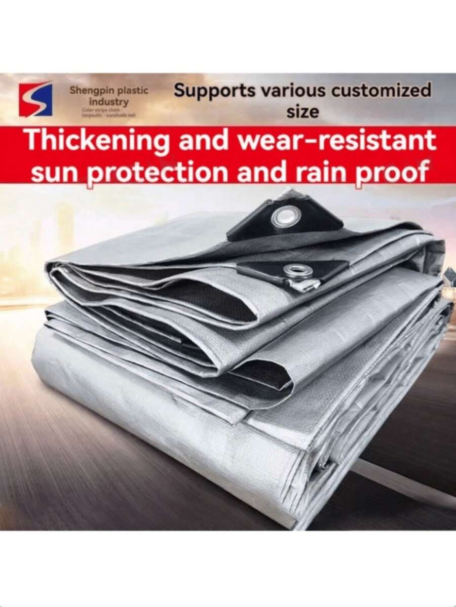 1pc Silver Plastic Woven PE Waterproof Tarp, Outdoor Rainproof Fabric, Waterproof Cloth, Sunshade Cloth, Sun Protection Shade Cloth - Multicolor - View 1
