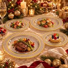 10/20/25/50pcs Transparent Plate Set, Gold Rim And Dragon Scale Pattern, 10.25 Inch And 7.5 Inch. Easy To Clean, Perfect For Parties, Weddings, Birthdays, Balls, Dinners, Halloween And Christmas.Pizza Tray, Serving Dishes, Snack Tray, Plates Dinner Sets, Trays For Serving, Party Supplies. - Transparent - View 8