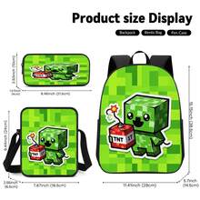 Pixel Block Chibi Character 2D Print 3 Pieces Backpack Set, Large Capacity Backpack With Crossbody Bag And Pencil Case, Side Elastic Mesh Pocket For Water Bottle, Wide Breathable Adjustable Shoulder Straps, Retro Game Style Cute Daily Commute Travel Casual Storage Bag - Printed Bag - View 6