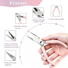 1/3/4pcs Pink Jewelry Pliers Set, Smooth Pointed Nose Pliers Without Teeth, No Blade Pliers, Handmade DIY Wire Wrapping Beading Jewelry Making Tools Including Ring Opener Tweezers - Pliers - View 3