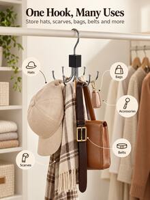 Multifunctional Large Capacity Rotating Hooks, Suitable For Belts, Hats, Bras, Camisoles, Ties And Scarves; Fashionable Space-Saving Closet Organizer, No Drilling Required, Perfect Solution To Maximize Closet Space - Multicolor - View 6