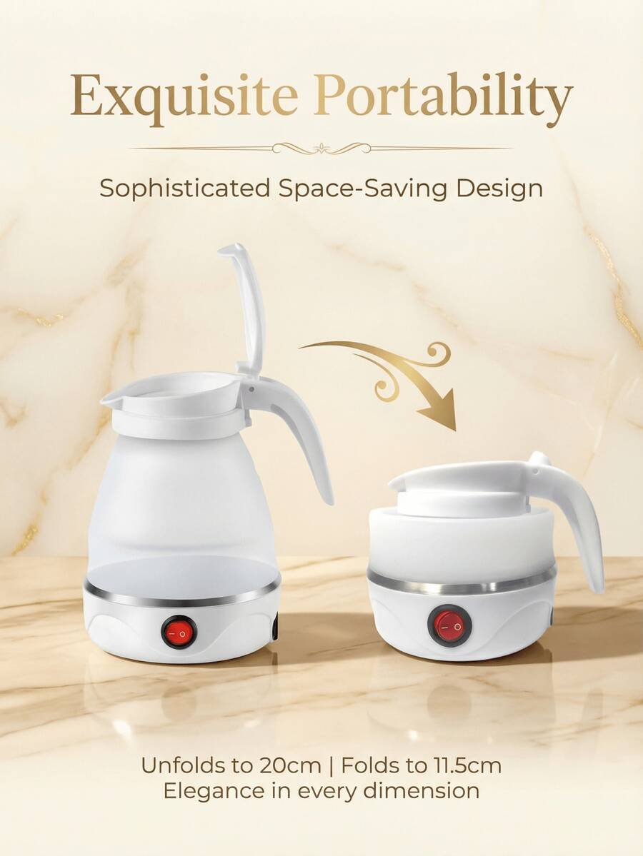 SOKANY Ấm đun nước điện thiết kế gấp gọn di động - Công suất 600W, dung tích 0.6L, làm từ vật liệu an toàn thực phẩm (thép 304 + silicone), bảo vệ tự ngắt điện, nhỏ gọn và nhẹ, phù hợp du lịch, dùng tại nhà hoặc văn phòng - trắng - Xem 1