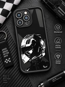 Black And White F1 Racing Helmet Phone Case, Hardcore Racing Driver Silhouette Cool Black Full Coverage Shockproof Soft Protective Cover Compatible With IPhone 18 17 16 15 14 13 12 11/Pro/ProMax/X/XR/XS/XSMAX/7/8/PLUS Compatible With Samsung/Honor - Black - View 2