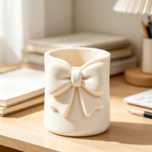 1pc Bowknot Round Pen Holder, 3D Printed Multi-Functional Storage Bucket, Home Storage Desk Stationery Makeup Vanity Storage Makeup Brushes Eyebrow Pencils Lipsticks, Student Storage Stationery Pencils Ballpoint Pens, Multi-Functional Storage Box High-Value Cute Pen Holder, Student Gift, Birthday Gift, Back To School Season Goodies - Round Bow Pen Holder - View 7