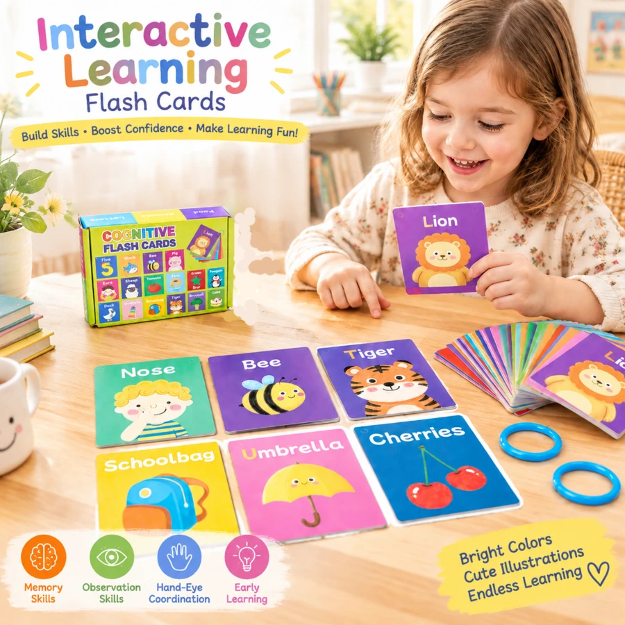50pcs English Flashcards, Learn Colors, Shapes, Numbers, Body Parts, Fruits, Animals, Words And Things, Montessori Early Education Teaching Aid Tools For Toddlers - Multicolor - View 1