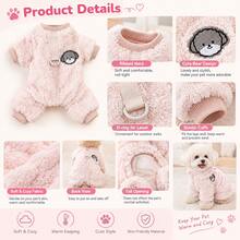 Plush Four-Legged Dog , Autumn/Winter Warm Pet Clothes, Bear Embroidery With Leash Ring Design, Suitable For Small Dogs And Cats, Indoor And Outdoor Wear - Multicolor - View 5