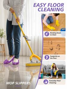 1 Pair Chenille Microfiber Mop Slippers, Elastic Floor Cleaning Shoe Covers, Hands-Free Dusting, Washable And Reusable, Suitable For Home And Dorm Hardwood Floors, Tile Floors - Multiple Styles and Colors - View 5