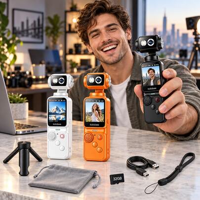 Ultra-Lightweight 4-In-1 Action Camera, Supporting 1080P High-Definition Video Recording, 360° Rotating Lens, Image Stabilization And One-Click Recording - Compact Outdoor Camera, Suitable For Cycling, Vlog, And Drone-Like Shooting Effects