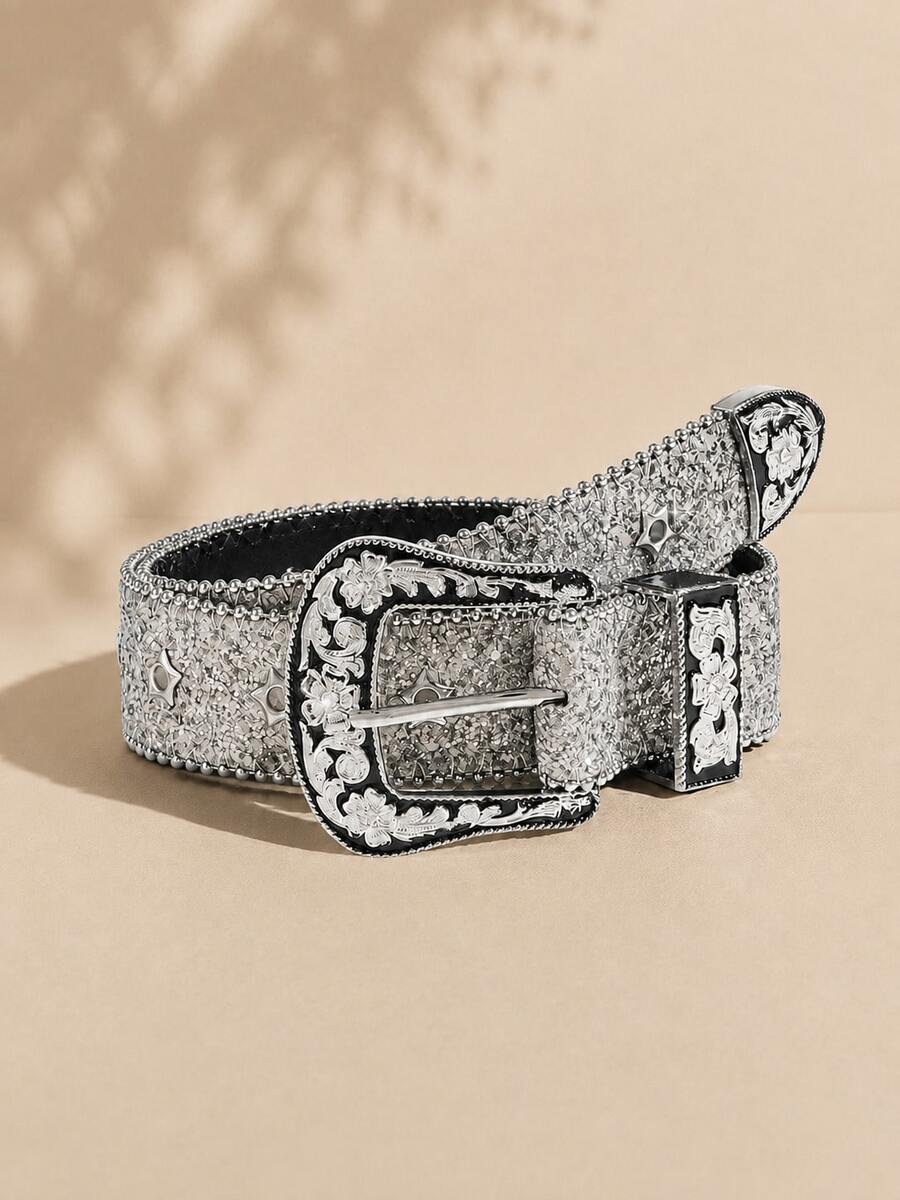 1pc Sequin Rhinestone Fashion Party Gathering Women's PU Belt, Suitable For Carnival, Back To School, Christmas, Halloween Daily Wear