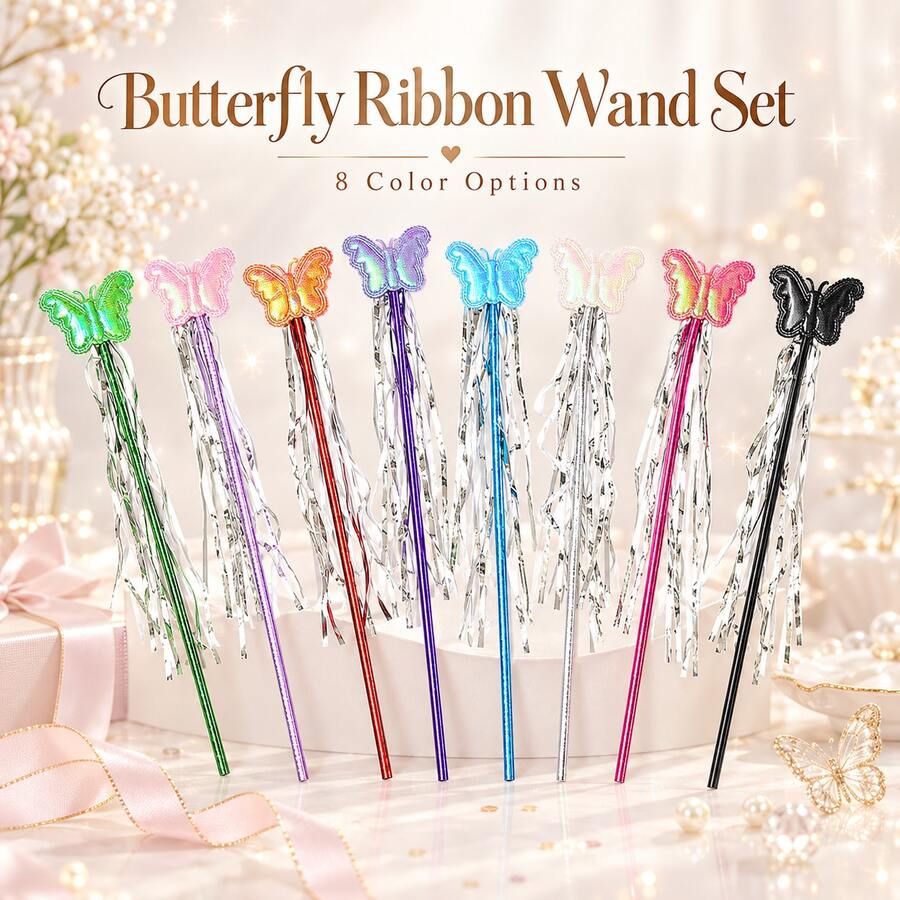 1pc Butterfly Fairy Wand With Shiny Streamers, Colorful Party Prop For Cosplay, Dress Up And Photo Use - Multicolor - View 1