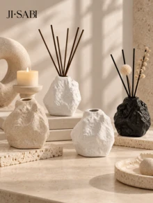 1pc/2pcs Wabi-Sabi Style Ins Asymmetrical Rock Texture Reed Diffuser Bottle, Wrinkled Surface Fragrance Container, 3 Colors Matte White/Spotted Beige/Black, Minimalist Living Room Desktop Aroma Decor Gift - Rock Diffuser Bottle - View 9