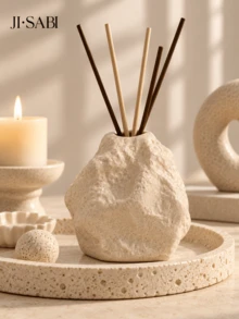 1pc/2pcs Wabi-Sabi Style Ins Asymmetrical Rock Texture Reed Diffuser Bottle, Wrinkled Surface Fragrance Container, 3 Colors Matte White/Spotted Beige/Black, Minimalist Living Room Desktop Aroma Decor Gift - Rock Diffuser Bottle - View 7