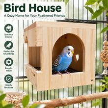 1pc Wooden Bird Hideout, Hanging Bird Resting Shelter With Metal Perch Platform, Parrot Cage Accessory, Suitable For Lovebirds, Cockatiels, Parakeets, Long-Tailed Parrots, Comfortable Resting Space With Spacious Interior And Side-Opening Door Design - View 7