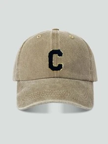 1pc Unisex Vintage Washed Baseball Cap A-Z Letter Print Pattern, Multiple Vintage Colors Available, Soft Texture Adjustable Dad Hat - Khaki - View 14