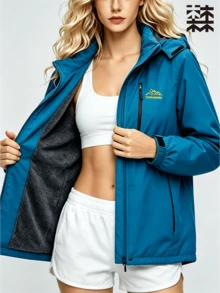 mulinsen Women's Hooded Softshell Jacket, Thermal Lined, Windproof, Full Zip Closure, Outdoor Activities, Daily Wear - Blue - View 4