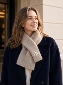 Women's Autumn/Winter Short Knitted Scarf, Solid Color Warm Cross Neck Warmer With Small Sheep Pattern Label - Scarf - View 3