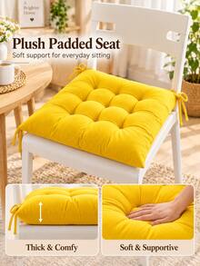 Modern Solid Color Tufted Tie-Up Chair Pad, Thickened Square Floor And Dining Chair Cushion, Soft And Comfortable, Suitable For Student Dorms, Office Desks, Kitchens, Reading Nooks, Home Decor, All-Season Daily Long-Term Sitting, Holiday Use - one-size - View 4