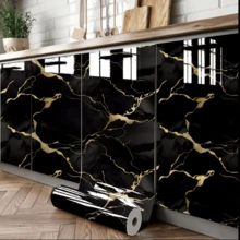 1 Roll Marble Pattern Kitchen Countertop Sticker, Waterproof Easy-Tear Sticker, Glossy Marble Texture, Suitable For Kitchen, Bathroom, Table, Etc., Wall Sticker, Vinyl Sticker, For Home Decor, Spring Decor, Holiday Decor Sticker, Birthday Graduation Gift, Wallpaper, Wall Sticker, Room Decor, Wall Decor - Black - View 4