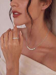 1pc Ring, 1pc Pure Silver Necklace, Minimalist Elegant Honeycomb Set, Highlight Your Exquisite, Romantic And Versatile Elegance - Honeycomb Necklace and Ring Set - View 2