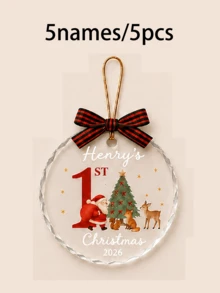客製化圓形聖誕飾品，個性化家庭姓名聖誕樹裝飾，聖誕樹節日紀念品，客製化姓名聖誕裝飾，可客製化情侶、家庭首個聖誕禮物，首個聖誕裝飾，派對裝飾 - 風格C - 查看 17