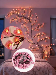 1pc Peach Blossom Tree Light, USB Powered Peach Blossom LED String Lights, Artificial Flower Garland, Warm Light Night Light, Plug And Play, Suitable For Indoor Home Decor, Christmas, Bedroom, Kitchen, Party Decoration (Battery Not Included) - M2-peach Blossom Tree Lamp - View 11