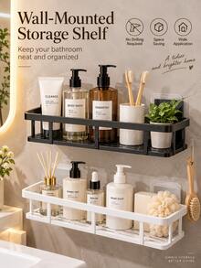 Large-Capacity, Wall-Mounted Shower Rack-Drill-Free And Space-Saving. Suitable For Bathrooms And Kitchens, It Is Easy To Install And Perfect For Storing Toiletries, Cosmetics, And Other Items. Shower Caddy, Bathroom Storage Rack. - Multicolor - View 5
