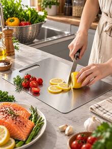 Talenan Stainless Steel dengan Pinggiran, Talenan Logam untuk Meja Dapur, Talenan Stainless Steel Satu Bagian, Cocok untuk Persiapan Makanan - View 14
