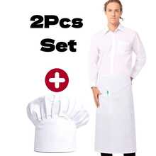 2pcs Set Half Apron & Chef Hat Set, Adjustable 3D Chef Hat & Apron - White - View 8