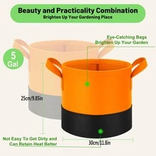 5PCS Patchwork Gardening Planters, 5-Gallon Capacity, Made From Sturdy 350-Gram Fabric, With Handles And Excellent Ventilation, Suitable For Vegetables, Flowers, Fruits, And Both Indoor And Outdoor Use - Multi-color - Three-color - View 3