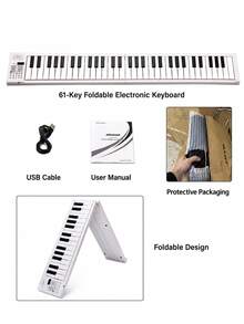1 buah Keyboard Elektronik Portabel Lipat 61 Tombol Warna Putih dengan Tas Penyimpanan, 16 Nada, 100 Ritme, 25 Lagu Demo, Piano Gulung Isi Ulang USB, Keyboard Musik Multifungsi, Cocok untuk Pemula, Latihan di Rumah dan Pelajaran Musik - Tersedia berbagai pilihan (kemasan yang lebih baik) - View 15