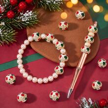 3/6PCS Gorgeous Christmas Golden Beads Fashion Acrylic Flower Round Focal Beads For Jewelry Making DIY Necklace Keychains Various Jewelry Accessories - Multicolor - View 5